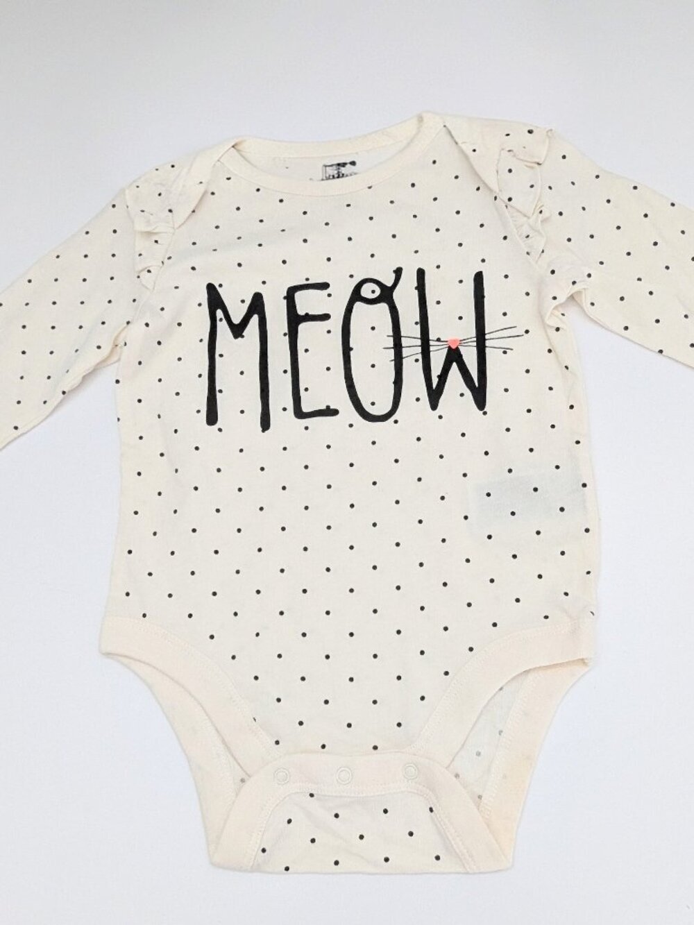 GAP Baby (12-18 Months) Cream/Black Polka Dot "MEOW" Bodysuit/Onesie - Picture 2 of 13